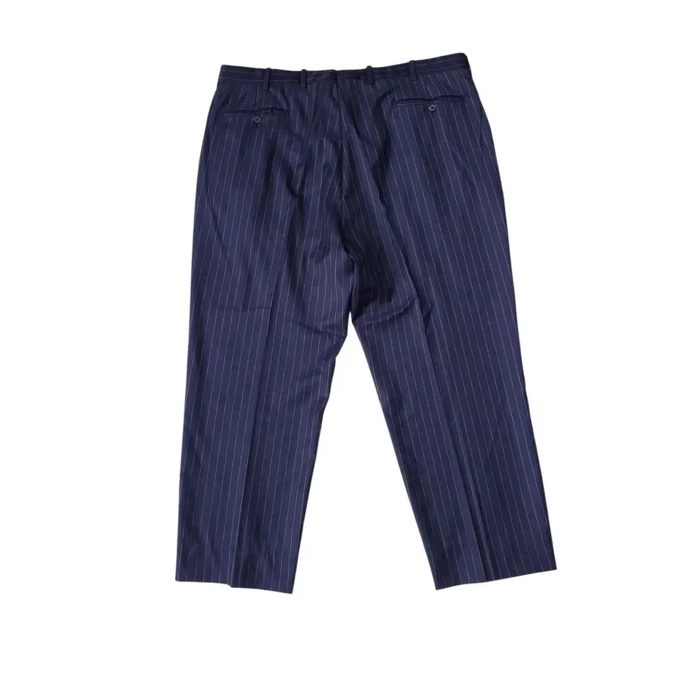 Joseph Abboud 2 Pc Suit Double Breasted Wool Navy Blue Pink Pinstripe 48R 40x28